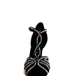 Load image into Gallery viewer, Infinity Plus (BI-Flex) - Woman&#39;s Shoe in Black Silk Satin with Swarovski Papal Stick Design and Extraflex Competition Bottom
