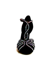 Load image into Gallery viewer, Infinity Plus (BI-Flex) - Woman&#39;s Shoe in Black Silk Satin with Swarovski Papal Stick Design and Extraflex Competition Bottom
