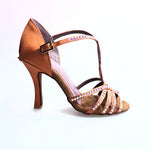 Load image into Gallery viewer, Infinity (BI-Flex) - Woman&#39;s Shoe in Bronze Silk Satin with Partial Swarovski only forward and Extraflex Competition Bottom
