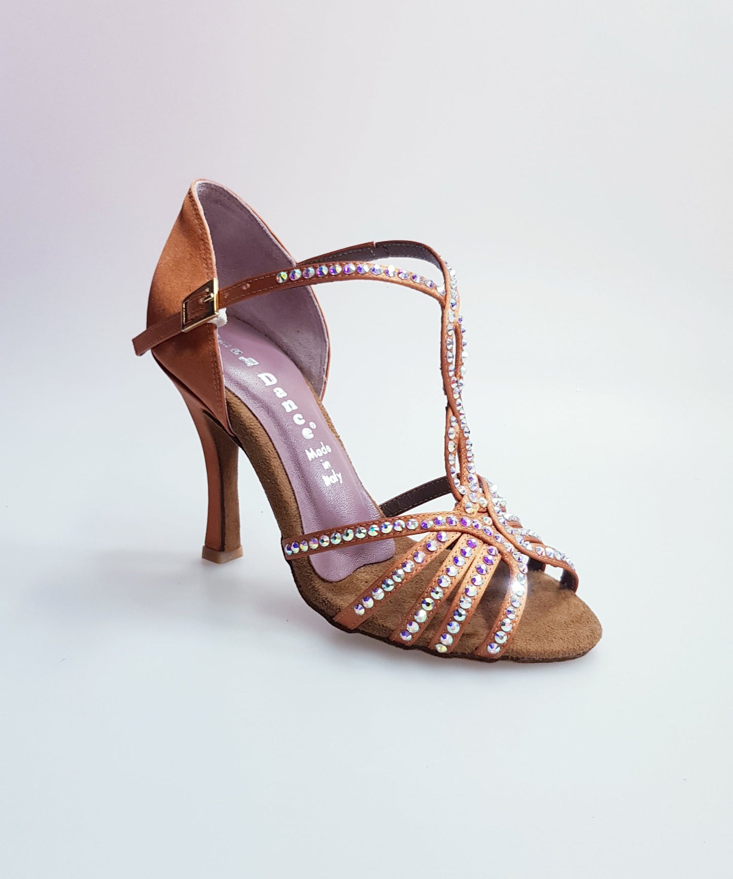 Scarpa da donna Infinity BI-Flex Wish Dance Shop in raso seta bronzo con Swarovski parziali e suola extraflex per competizione