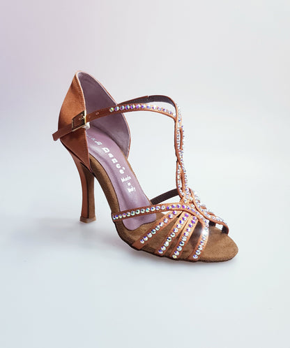 Scarpa da donna Infinity BI-Flex Wish Dance Shop in raso seta bronzo con Swarovski parziali e suola extraflex per competizione