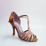 Load image into Gallery viewer, Infinity (BI-Flex) - Woman&#39;s Shoe in Bronze Silk Satin with Partial Swarovski only forward and Extraflex Competition Bottom
