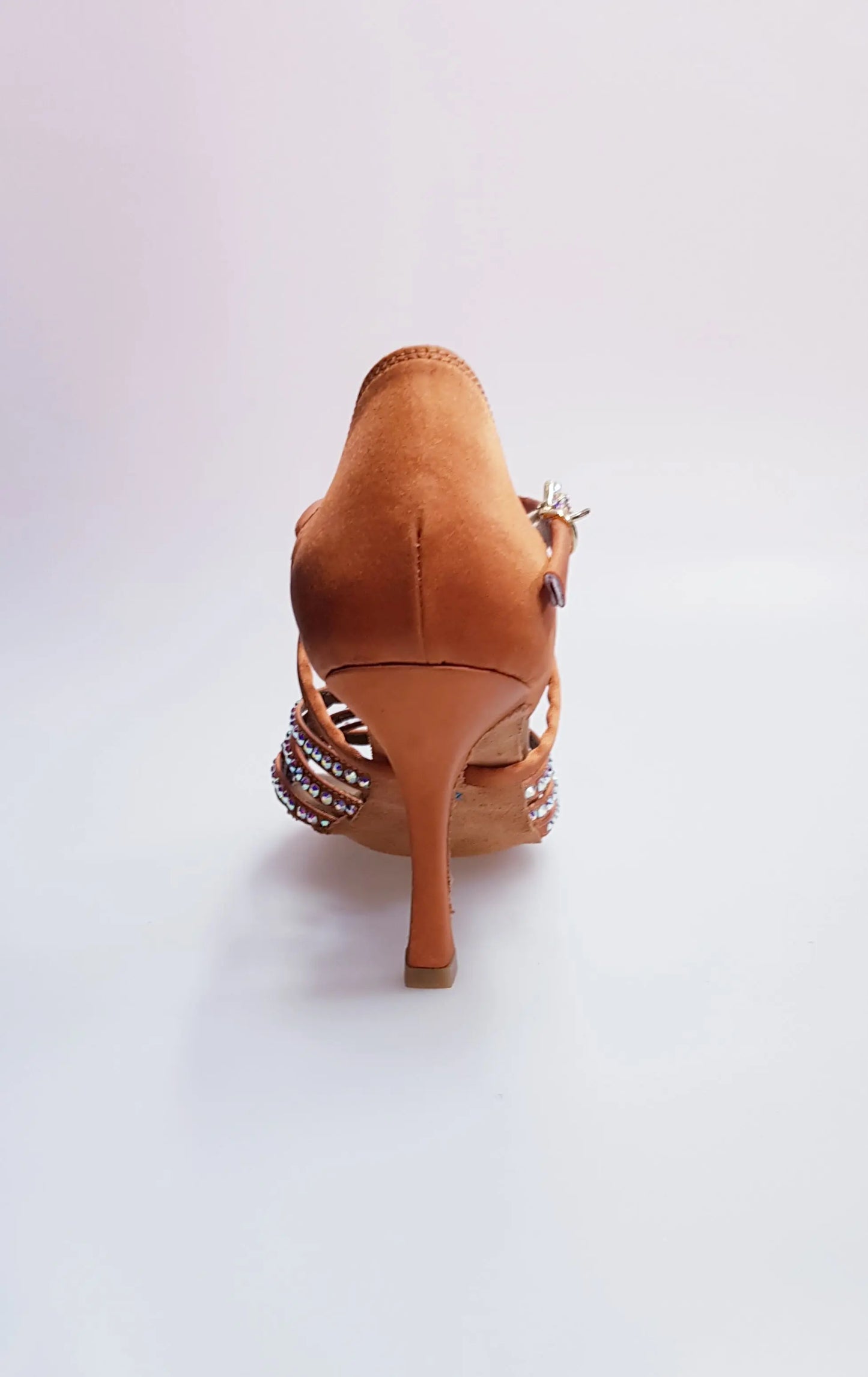 Scarpa da donna Wish Dance Shop Onda QC (BI-Flex) in raso seta bronzo con cinturino incrociato, tacco a rocchetto e dettagli Swarovski.
