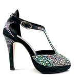 Load image into Gallery viewer, MIRIAM Temptation Plus (LP6) - Sandalo da Donna in Raso Seta Nero con Swarovski Boreali Tacco Alto a Spillo Largo e Plateau
