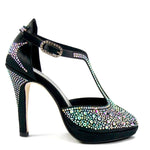 Load image into Gallery viewer, MIRIAM Temptation Plus (LP6) - Sandalo da Donna in Raso Seta Nero con Swarovski Boreali Tacco Alto a Spillo Largo e Plateau
