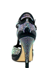 Carica immagine nella Galleria, MIRIAM Temptation Plus (LP6) - Sandalo da Donna in Raso Seta Nero con Swarovski Boreali Tacco Alto a Spillo Largo e Plateau
