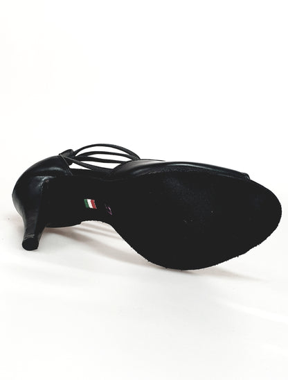 Sandalo donna Wish Dance Shop Lilith (460) in pelle nera con elastici, tacco alto a spillo largo, stile elegante e moderno