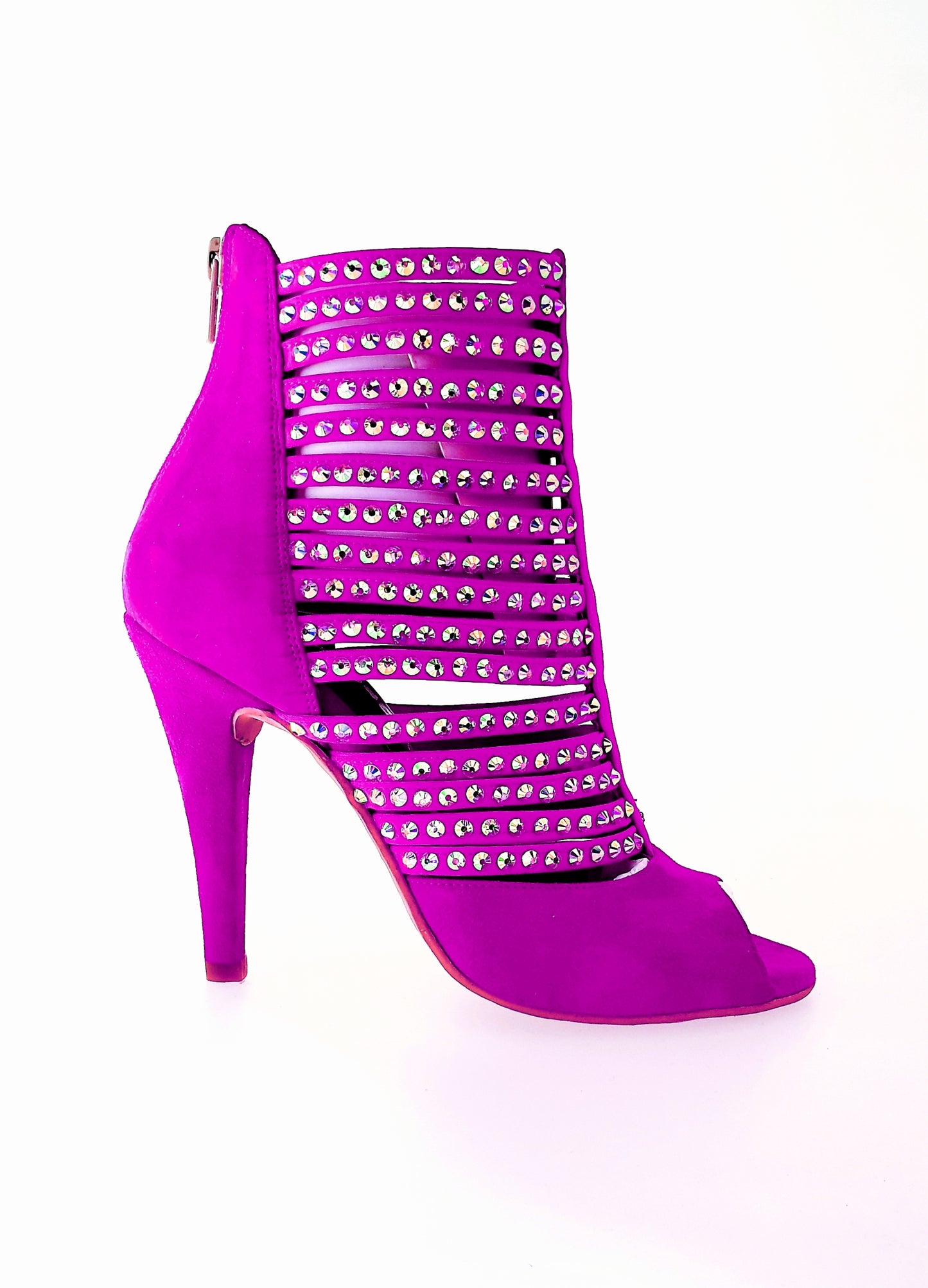 Sandalo donna Elizabeth Plus Wish Dance Shop in camoscio fuxia con dettagli Swarovski boreali, design elegante e alla moda.