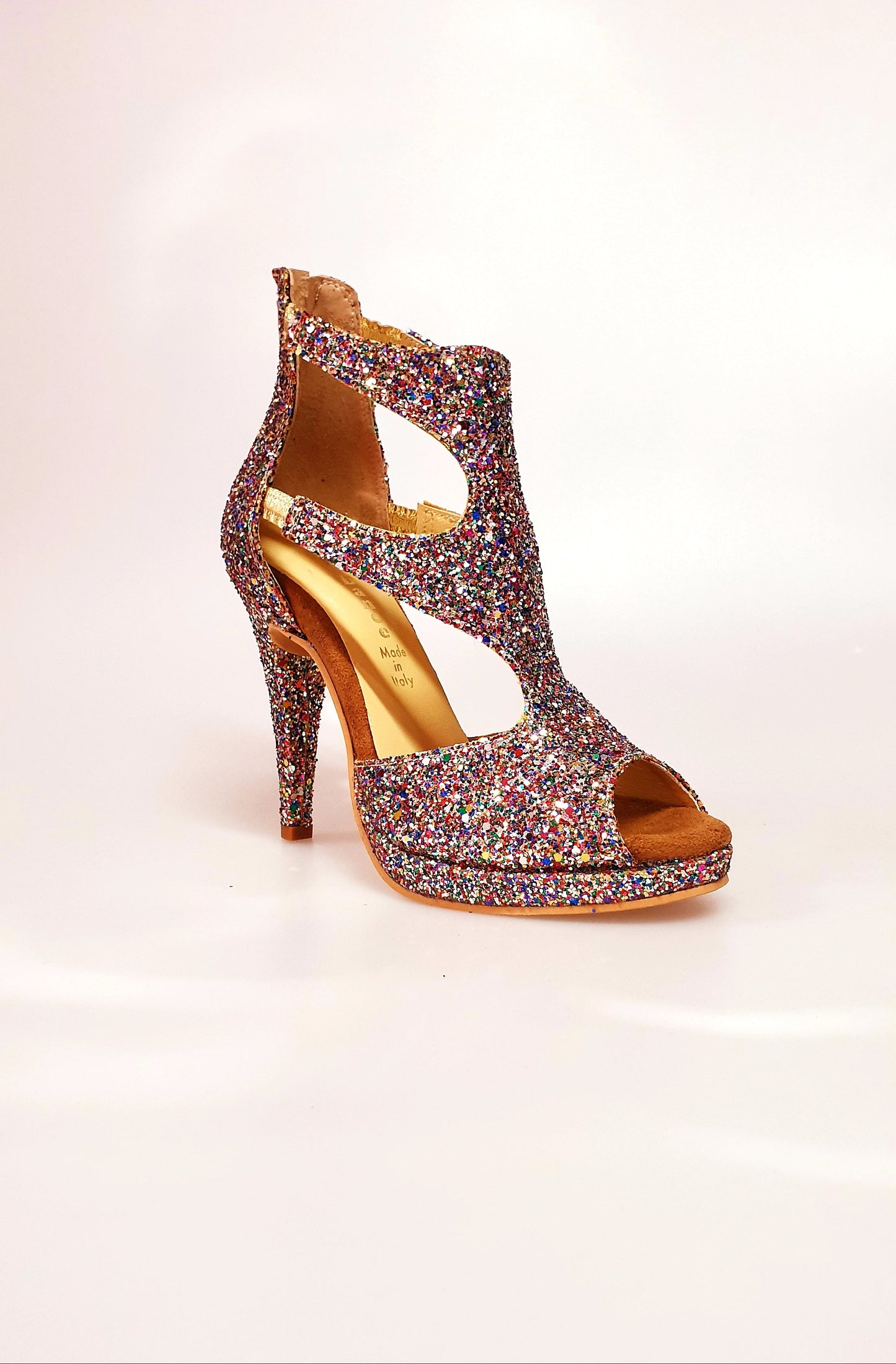 Sandalo da donna Wish Dance Shop Nina Kristall con plateau multicolore, tacco a spillo largo e fodera in pelle.