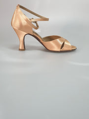 Load image into Gallery viewer, Ely QB (32QB N) - Scarpa Da ballo Basica da Donna in Raso Seta Carne Cinturino doppio alla caviglia tacco a Rocchetto
