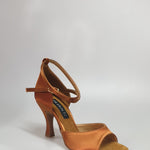 Load image into Gallery viewer, 304H - Bronze Satin Shoe with Spool Heel
