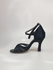 Load image into Gallery viewer, 314H - Black Satin Shoe Without Net with Stripes and Rock Heel
