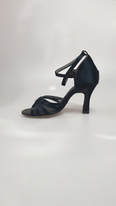 314H - Black Satin Shoe Without Net with Stripes and Rock Heel