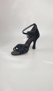 314H - Black Satin Shoe Without Net with Stripes and Rock Heel