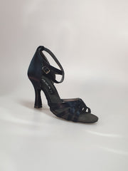 Load image into Gallery viewer, 314H - Black Satin Shoe Without Net with Stripes and Rock Heel
