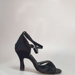 Load image into Gallery viewer, 314H - Black Satin Shoe Without Net with Stripes and Rock Heel
