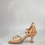 Load image into Gallery viewer, 301H - Flesh Satin Shoe with Net and Spool Heel

