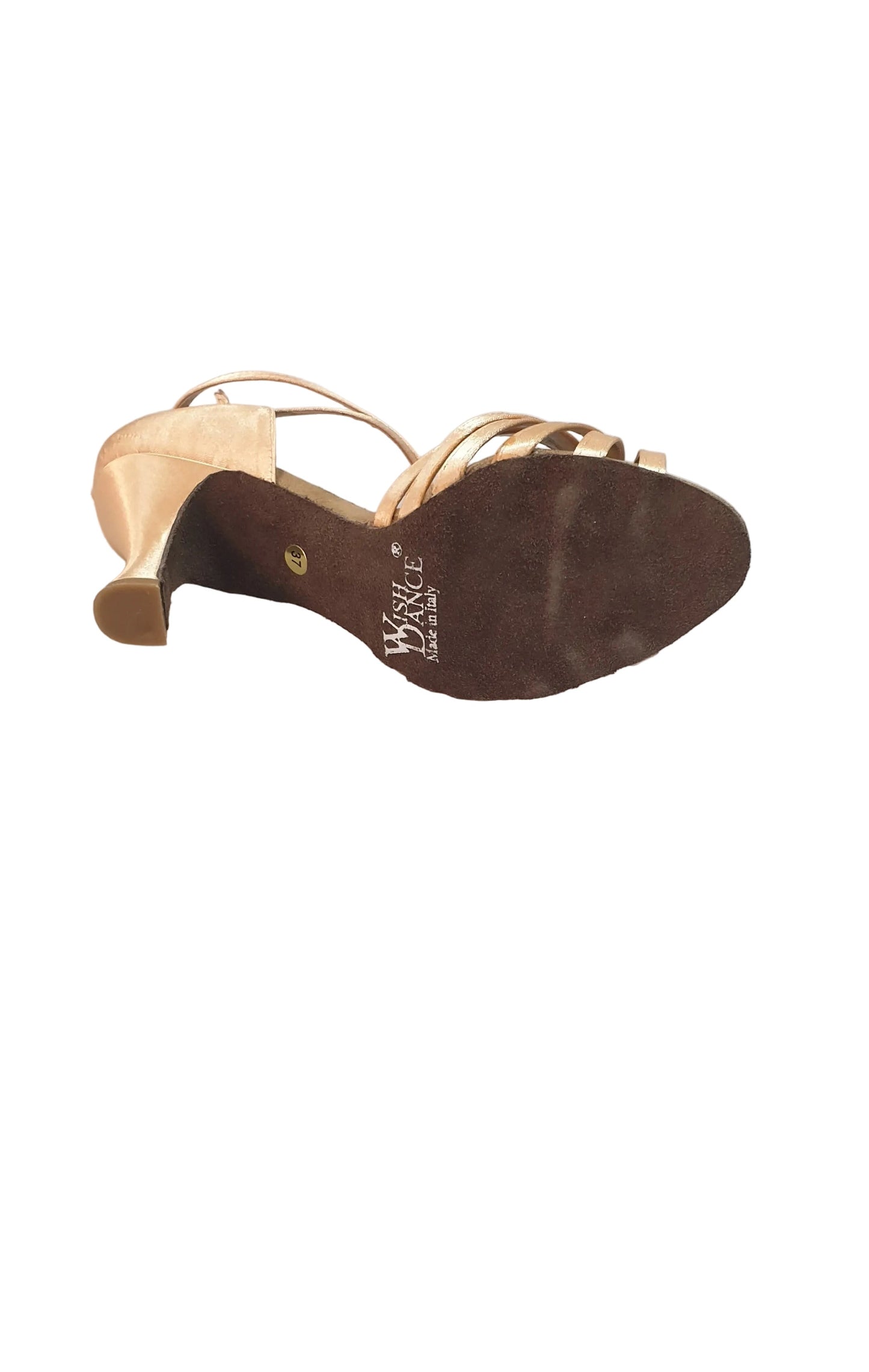 Scarpa da ballo Wish Dance Ely QB in raso seta carne con cinturino doppio alla caviglia e tacco a rocchetto, donna.