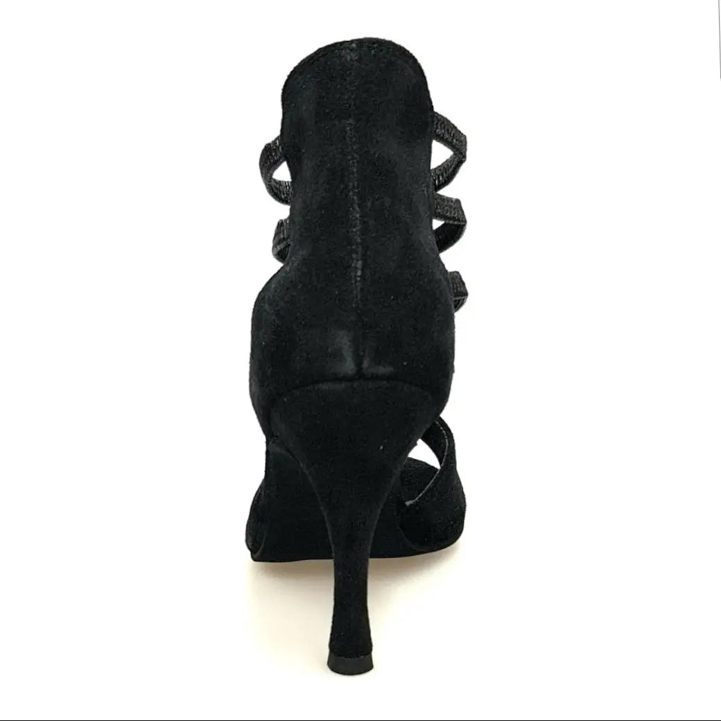 Sandalo da donna Carina Barbossa Pirata Wish Dance Shop in camoscio nero con borchiette oro, tacco a spillo rivestito in camoscio nero