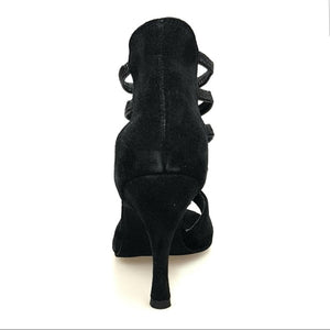 Carina Barbossa (460PW) - Woman's Sandal in Black Suede with Gold Studs Skull Design and stiletto heel covered in Black Suede