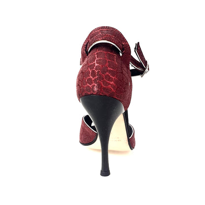 Scarpa da donna Wishdance Fascino 401 in Sunset Rosso con dettagli in lurex argento e tacco a spillo smaltato nero