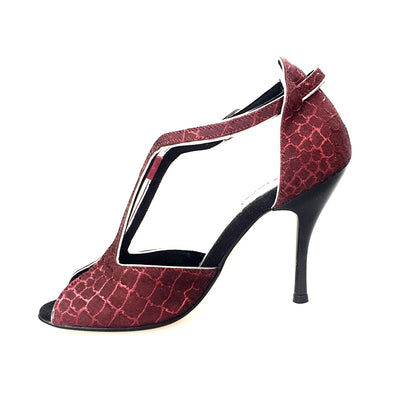 Scarpa da donna Wishdance Fascino (401) in Sunset rosso con dettagli in lurex argento e tacco a spillo smaltato nero