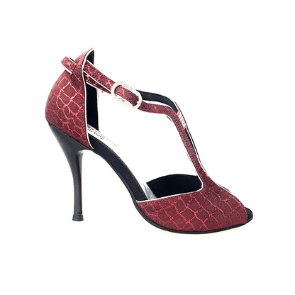 Scarpa da donna Wishdance Fascino 401 in sunset rosso con dettagli in lurex argento e tacco a spillo smaltato nero