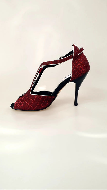 Scarpa donna Wishdance Fascino 401 in Sunset Rosso, elegante e comoda, vista laterale con dettagli colorati e suola bianca.