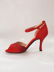 Load image into Gallery viewer, 32QB (B) Red Suede and Red Glitter Shoe
