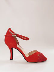 Load image into Gallery viewer, 32QB (B) Red Suede and Red Glitter Shoe
