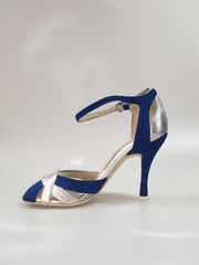 Load image into Gallery viewer, OndaVB - Scarpa da Donna in Camoscio Blu Royal e Pelle Argento
