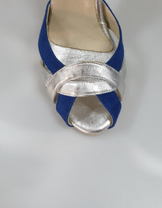 OndaVB - Scarpa da Donna in Camoscio Blu Royal e Pelle Argento