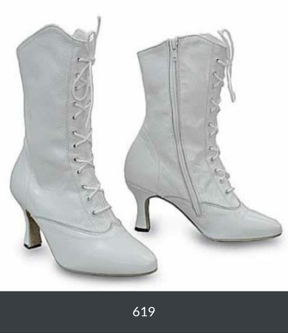 Stivali bassi in pelle bianca D-2 Zip 619 Wish Dance Shop con stringhe anteriori e chiusura zip laterale