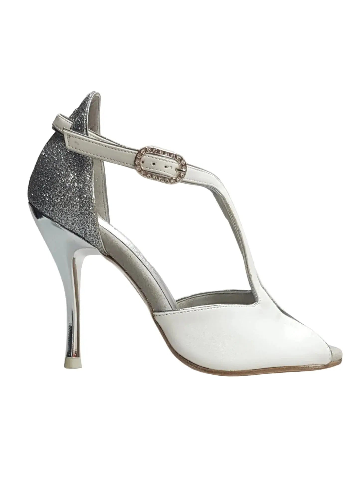 Scarpa da donna Wishdance ELIDE (401) in pelle bianca con dettagli glitter argento, elegante e moderna.