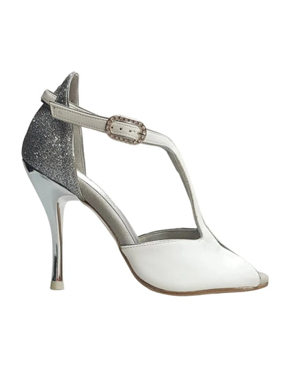 Scarpa da donna Wishdance ELIDE (401) in pelle bianca con dettagli glitter argento, elegante e moderna.