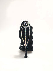 Carica immagine nella Galleria, Eveline QC (1538QC) SW - Scarpa Ballo Da Donna Con Retina in Raso Seta Nera Con cinturini incrociati sul collopiede  e Swarovski Boreali Disegno Fantasy
