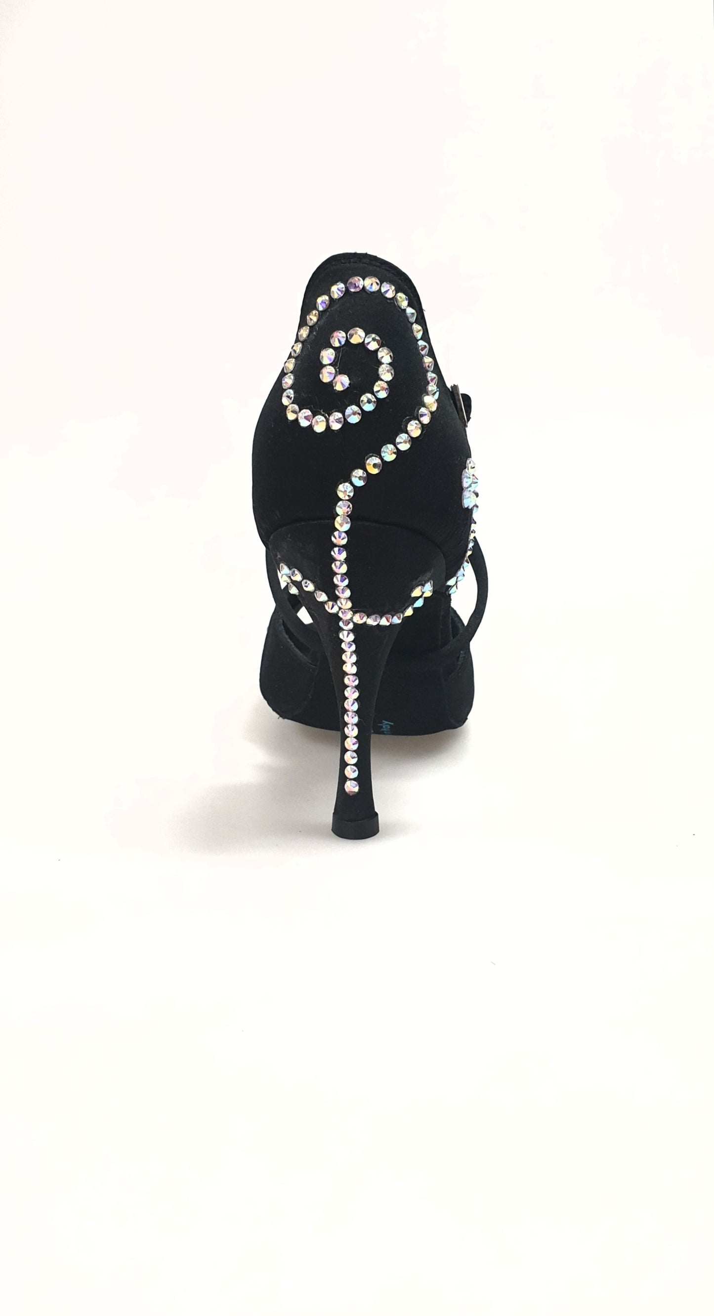 Scarpa da donna Gravity SW QC Wish Dance Shop in raso seta nero con Swarovski, dettaglio cinturino incrociato sul collopiede