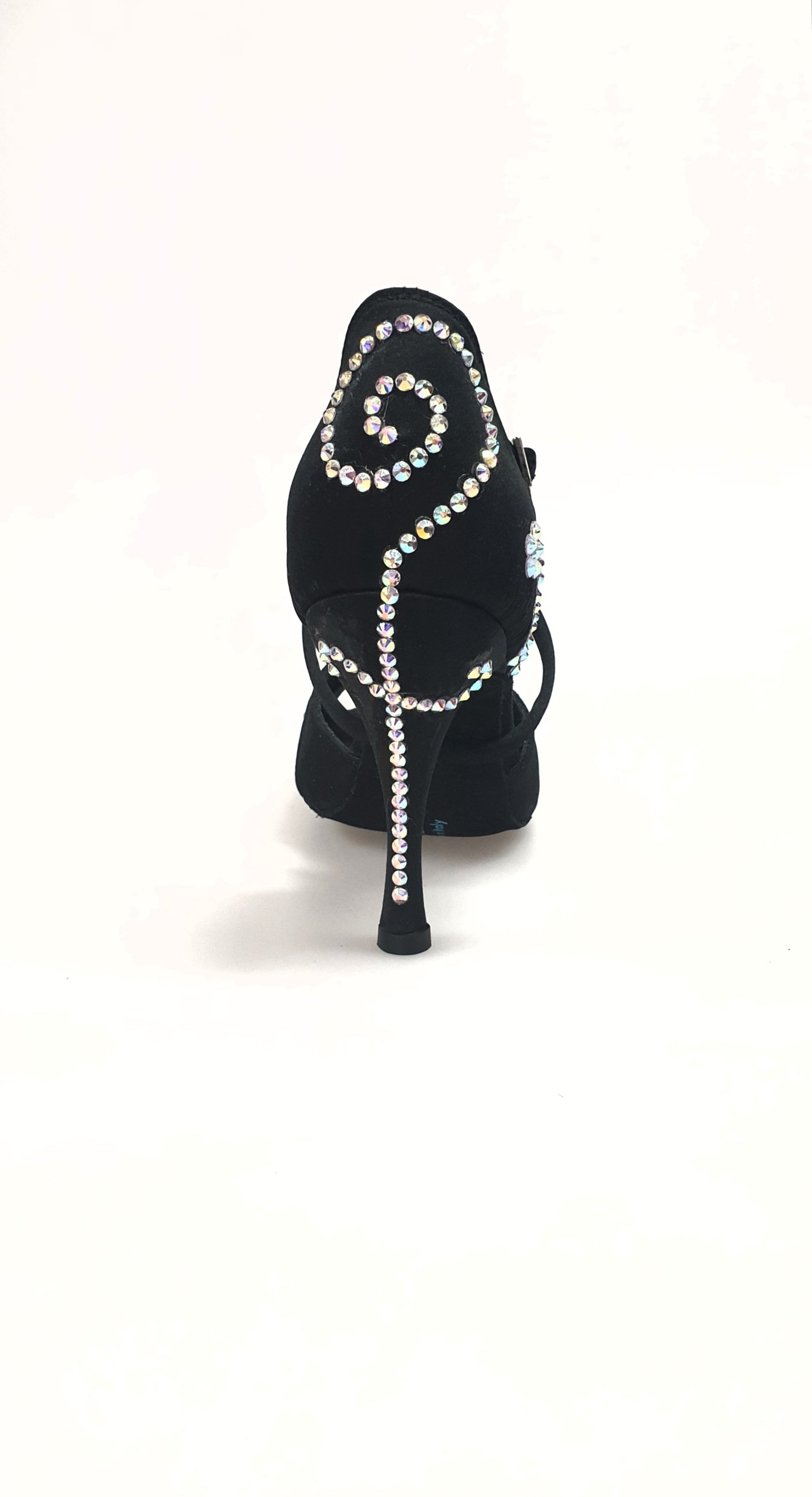 Scarpa da donna Gravity SW QC Wish Dance Shop in raso seta nero con Swarovski, dettaglio cinturino incrociato sul collopiede