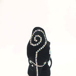 Load image into Gallery viewer, Gravity SW QC (32QC) - Women&#39;s Black Silk Satin Shoe with Swarovski Stick Design Crossed Instep Strap
