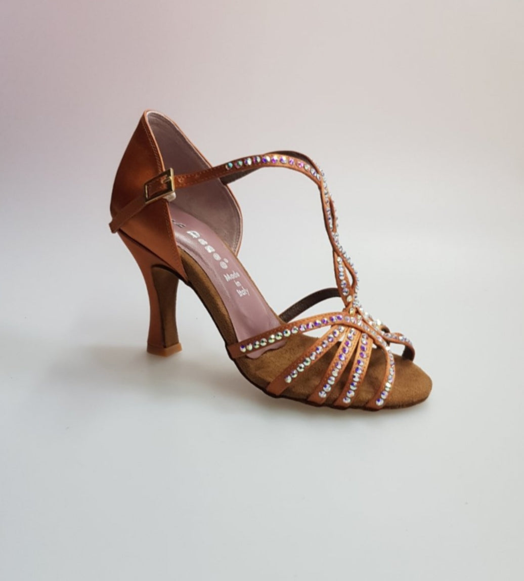 Scarpa da donna Infinity BI-Flex di Wish Dance Shop in raso seta bronzo con Swarovski parziali e suola extraflex competition