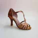 Load image into Gallery viewer, Infinity (BI-Flex) - Woman&#39;s Shoe in Bronze Silk Satin with Partial Swarovski only forward and Extraflex Competition Bottom
