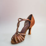 Load image into Gallery viewer, Infinity (BI-Flex) - Woman&#39;s Shoe in Bronze Silk Satin with Partial Swarovski only forward and Extraflex Competition Bottom
