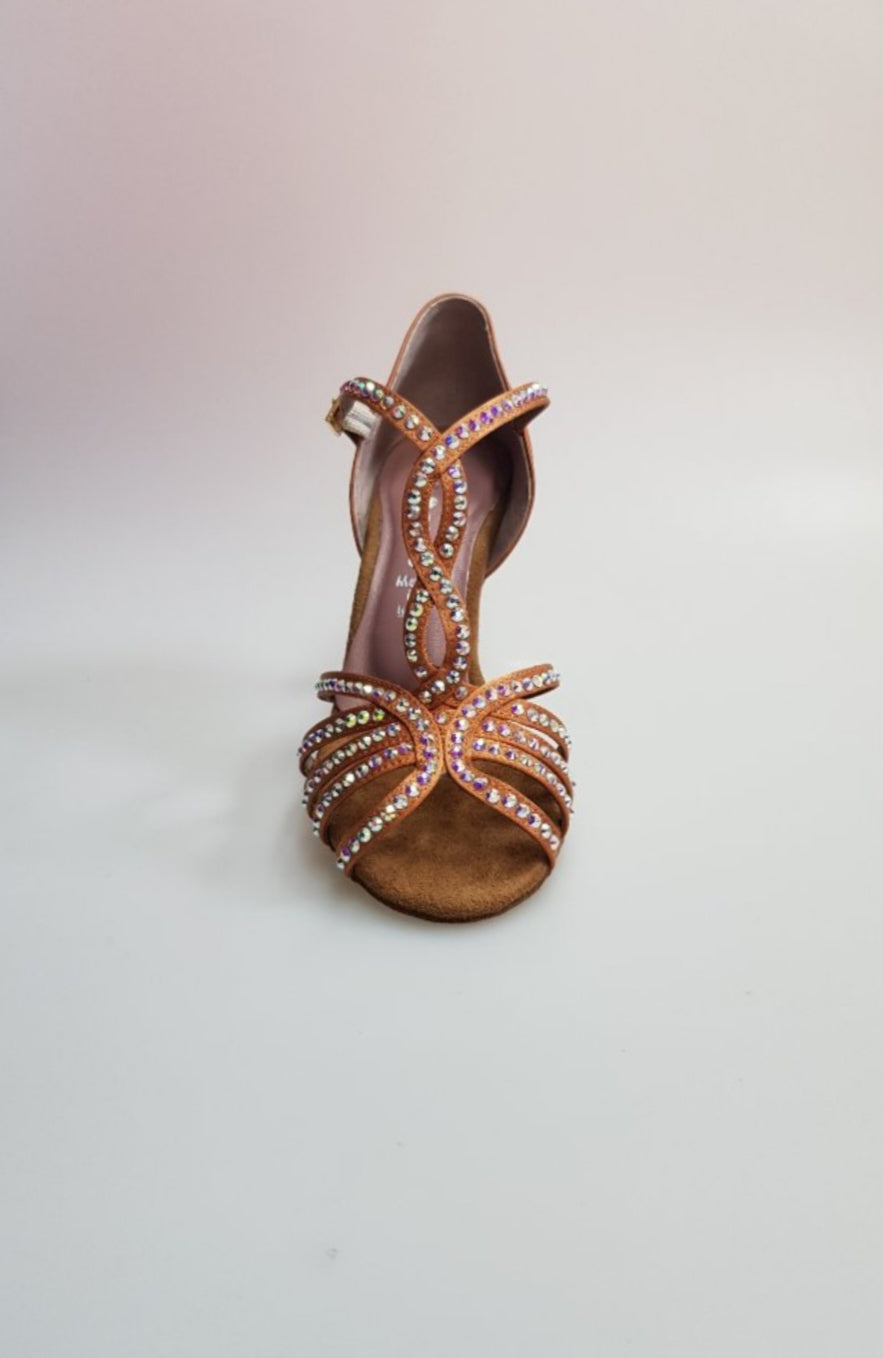 Scarpa da donna Infinity (BI-Flex) in raso seta bronzo con Swarovski parziali, suola extraflex per danza competitiva