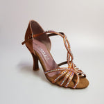 Load image into Gallery viewer, Infinity (BI-Flex) - Woman&#39;s Shoe in Bronze Silk Satin with Partial Swarovski only forward and Extraflex Competition Bottom
