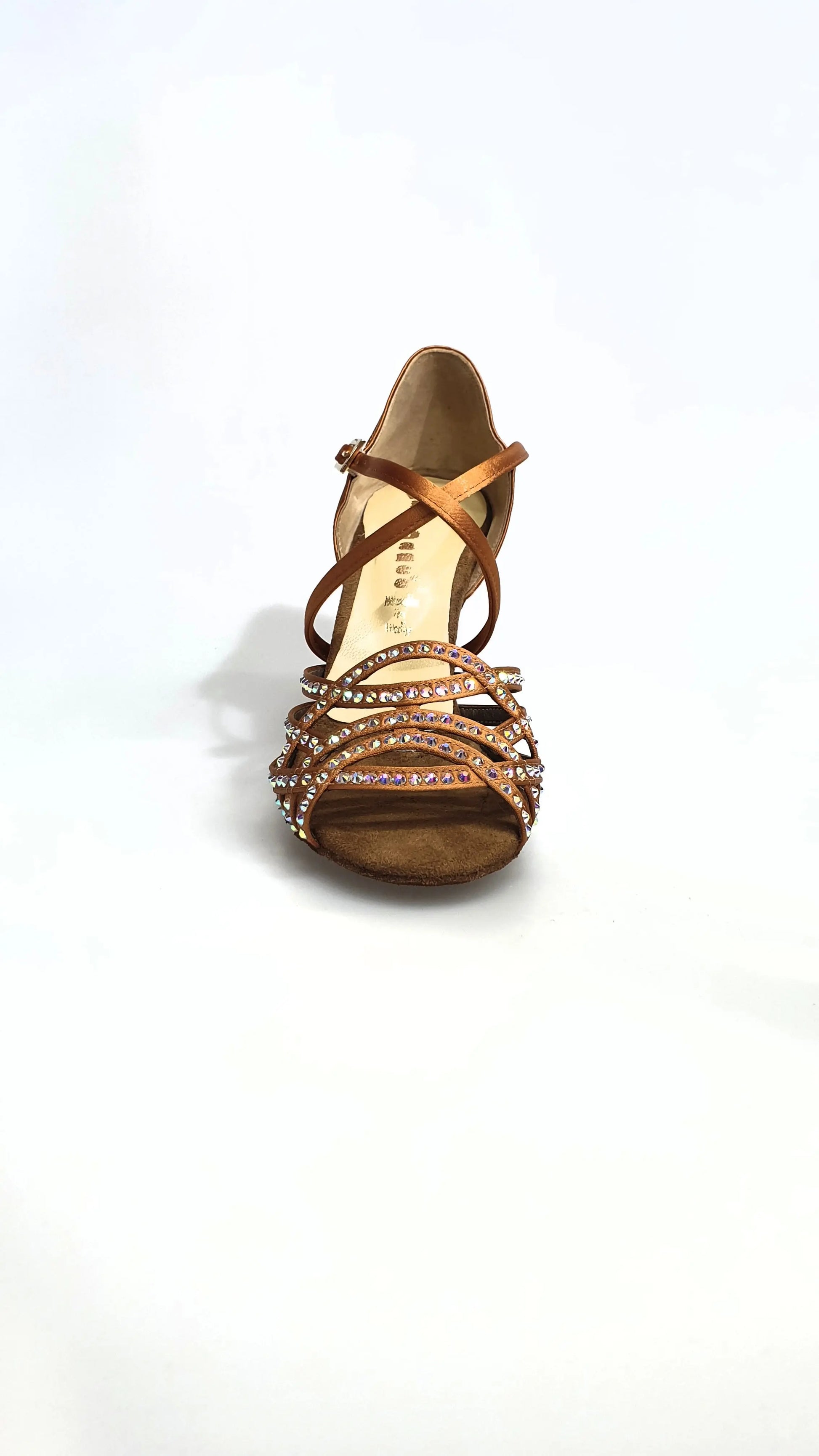 Scarpa da donna Wish Dance Shop Onda QC (BI-Flex) Marylu in raso seta bronzo con cinturino incrociato e tacco rocchetto.
