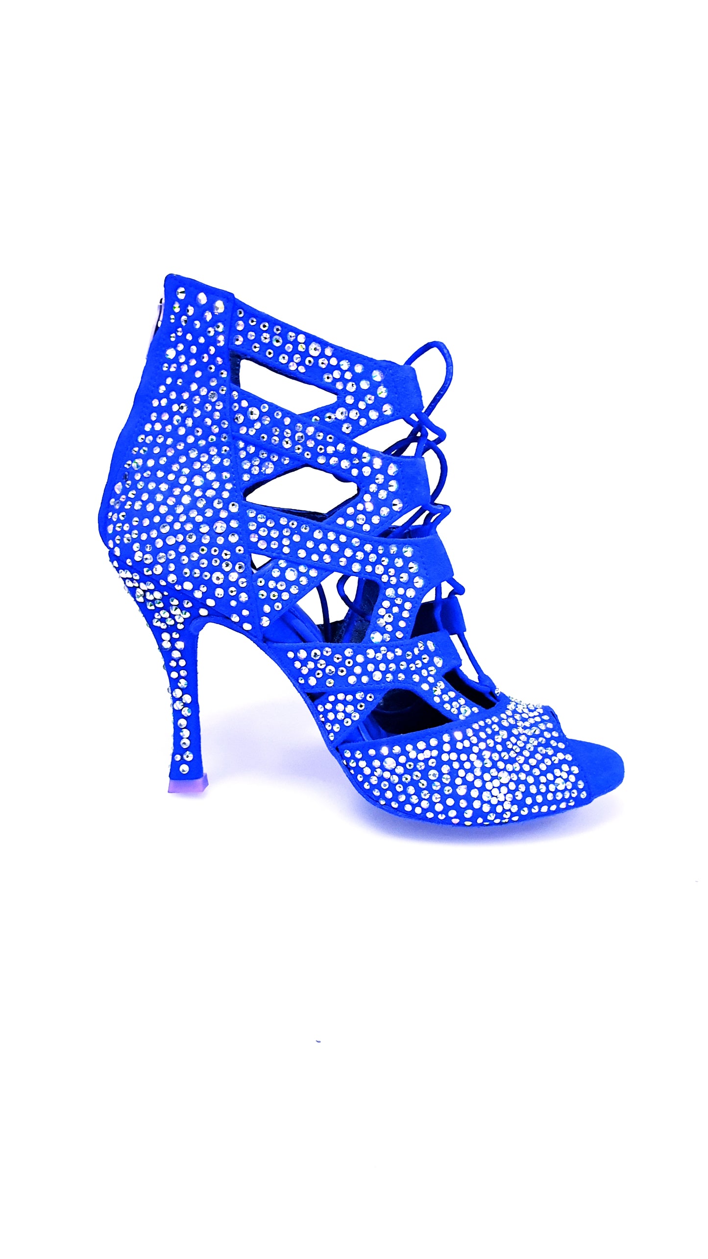 Sandalo a tronchetto Olimpya Extra Plus in camoscio blu royal con dettagli Swarovski Boreali, stile elegante e sofisticato.