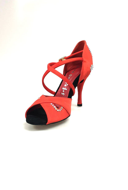 Scarpa donna Gravity SW QC Wish Dance Shop in raso seta rossa con Swarovski, cinturino incrociato e tacco elegante.