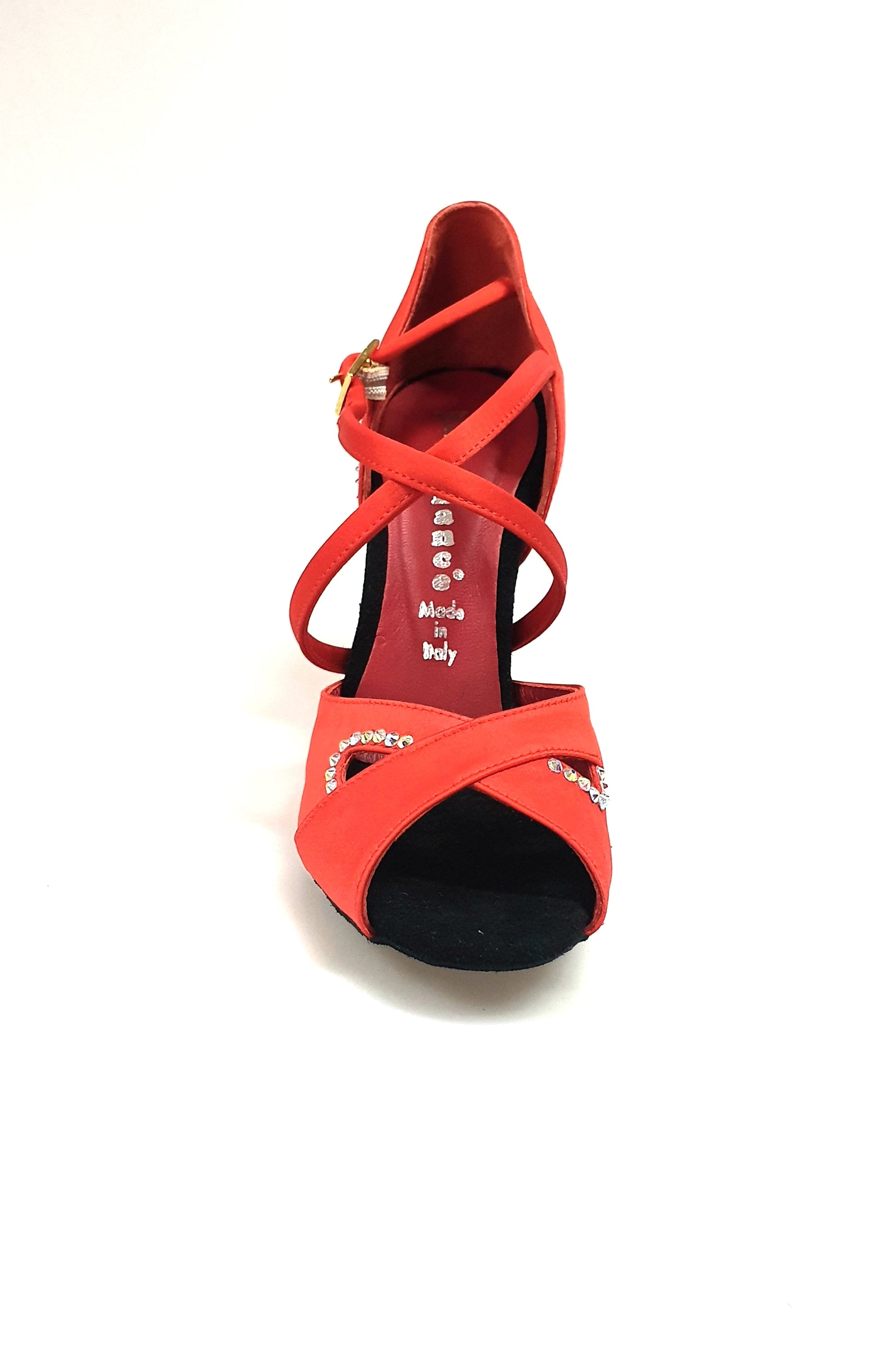 Scarpa da donna Gravity SW QC in raso di seta rossa con Swarovski, cinturino incrociato sul collopiede, stile elegante e raffinato
