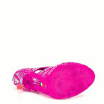 Load image into Gallery viewer, Olimpya Extra Plus - Sandalo a Tronchetto in Camoscio Fuxia e Swarovski Boreali Tacco a Rocchettino Squadrato Sottile

