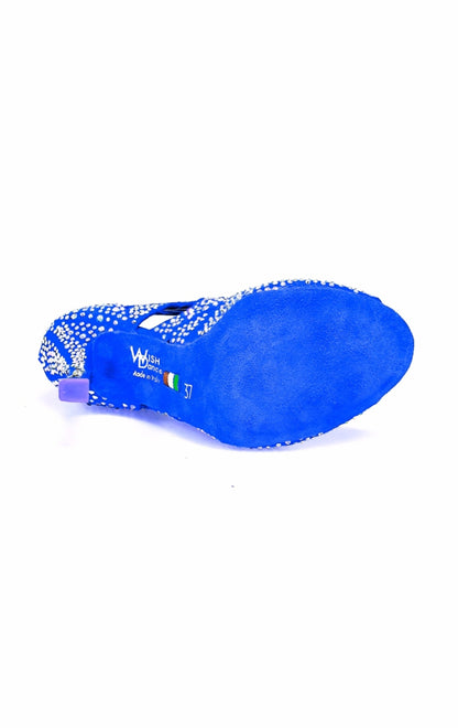 Sandalo a tronchetto Olimpya Extra Plus in camoscio blu royal con dettagli Swarovski boreali, stile elegante e alla moda.